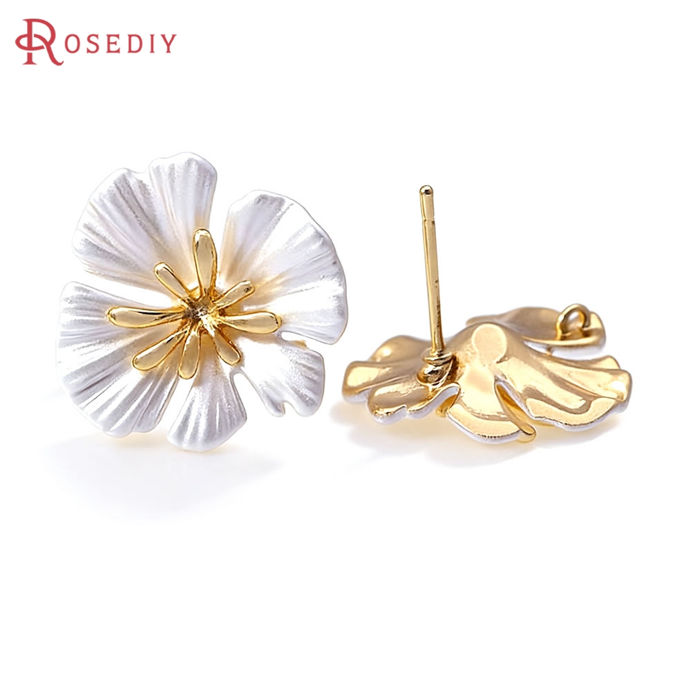 Jewelry Making Gold - 18K ゴールドカラー真鍮フラワースタッドイヤリングピンイヤリング高品質女性のイヤリング Diy ジュエリーアクセサリー作り