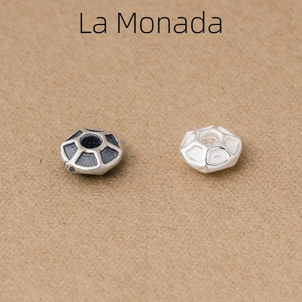 Jewelry Making In La - 925シルバービーズ 六角形溝付きスペーサービーズ ヴィンテージアンティーク フラットルーズビーズ DIYブレスレット ネックレス