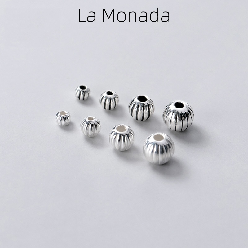 Jewelry Making In La - 925スターリングシルバー パンプキンスペーサービーズ 酸化加工彫刻ビーズ DIYジュエリー製作 レトロ925シルバー