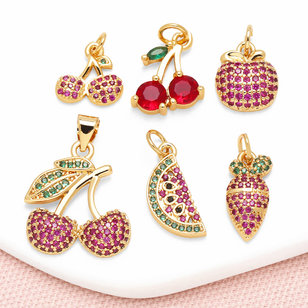 Jewelry Making Gold - オケスリオフクシアブレスレット用クリスタルチェリーフルーツチャームブレスレット、銅金メッキスイカニンジン、ジュエリー作りアクセサリー、chma332