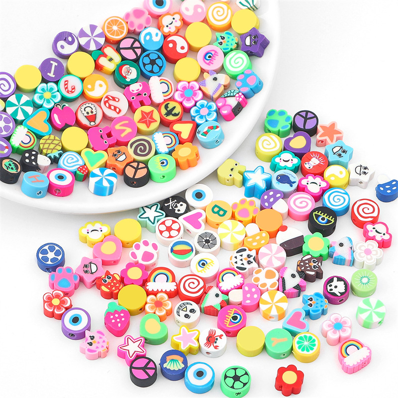 Jewelry Making In Clay - 100 個ランダムスタイルポリマークレイビーズ星フルーツ花ハートルーススペーサービーズ女性のための DIY ジュエリーメイキング