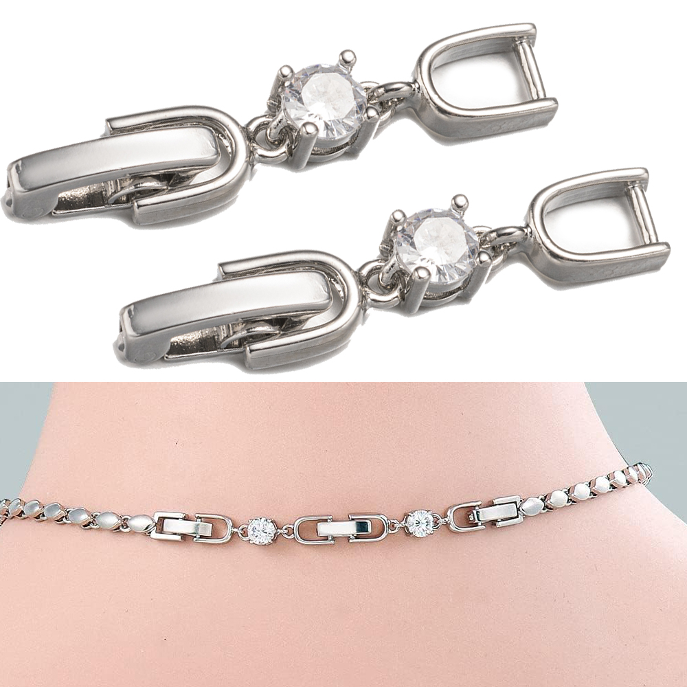 Jewelry Making Gold - 5 個ホワイトゴールドメッキクリスタルラインストーンフォールドオーバーエクステンションクラスプセット DIY ブレスレットネックレスとジュエリー作成用