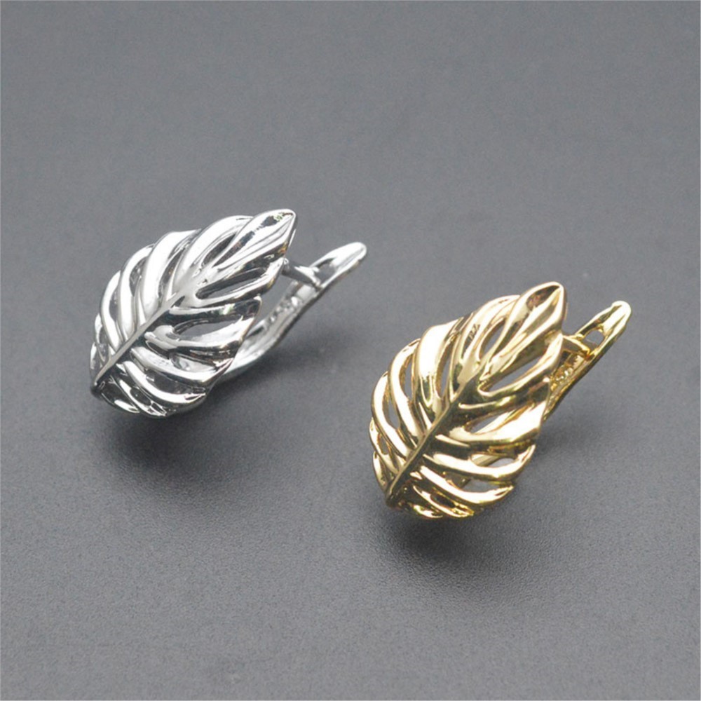 Jewelry Making Gold - 1/2個 18K金メッキ真鍮製 葉っぱ型中空ファッションイヤリングバックル DIY用 高品質イヤリングフック留め具 ジュエリー製作