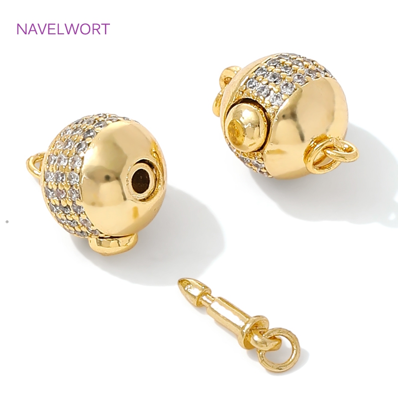 Jewelry Making Gold - 18K ゴールドメッキラウンド接続クラスプジュエリー作成用、ブレスレット用クラスプ、真鍮ファスナーロッククラスプ、DIY ジュエリーアクセサリー