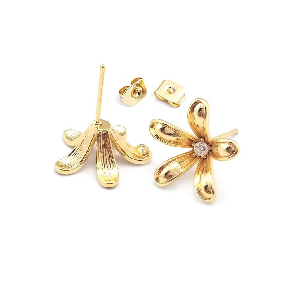 18K ゴールドカラー真鍮フラワースタッドイヤリングピンイヤ - Jewelry Making Gold のレビューと価格