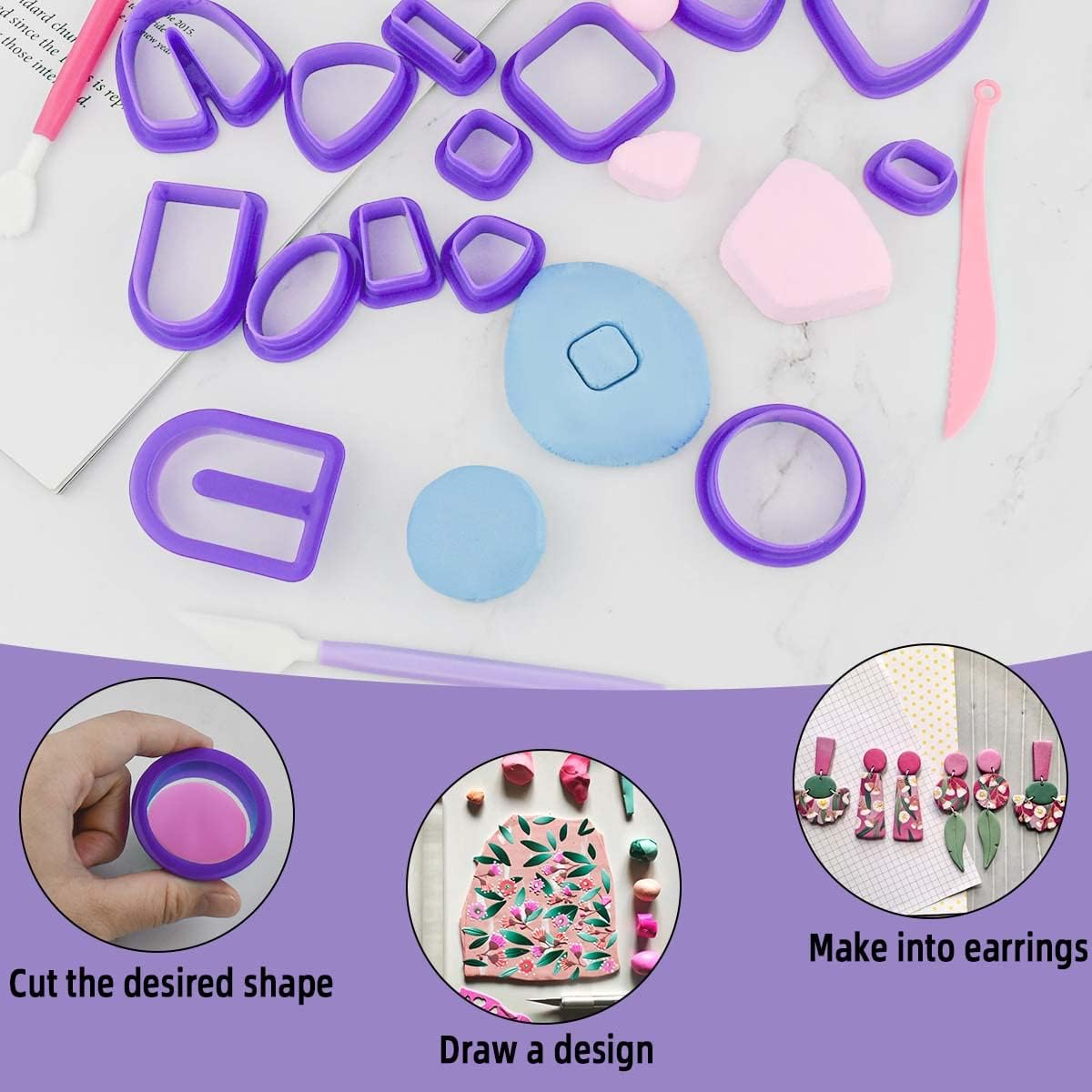 ポリマークレイイヤリング作成キット、18個のツール、24個の - Jewelry Making In Clay のレビューと価格