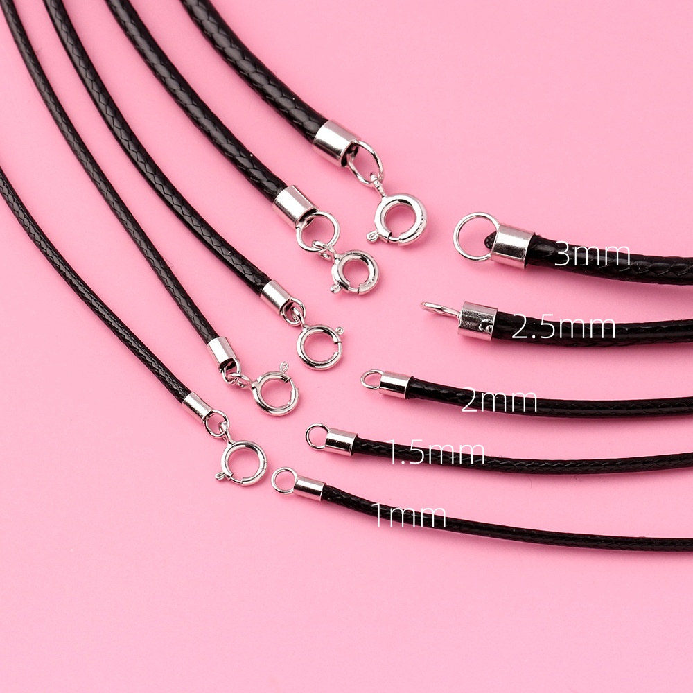 925シルバー製ブラック編み込みレザーネックレスコード、スプ - Jewelry Making In La のレビューと価格