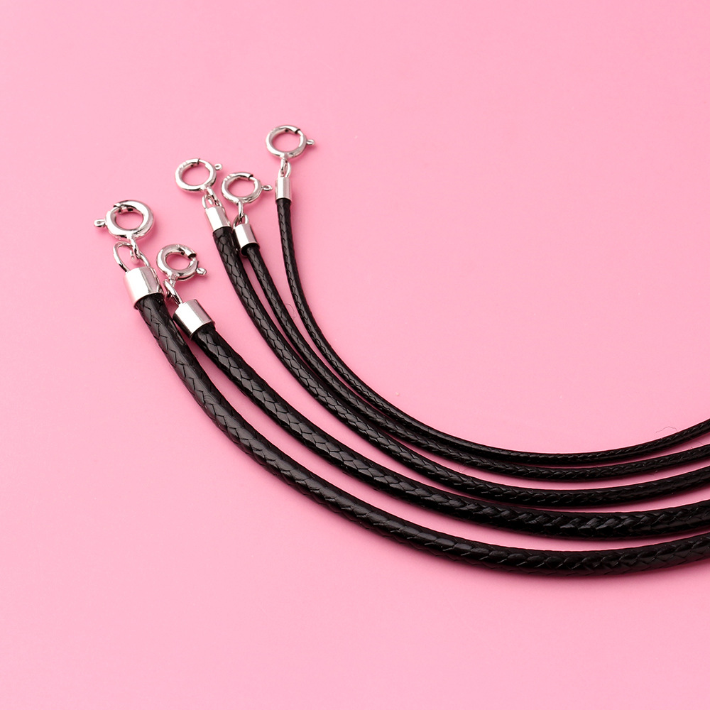 925シルバー製ブラック編み込みレザーネックレスコード、スプ - Jewelry Making In La のレビューと価格