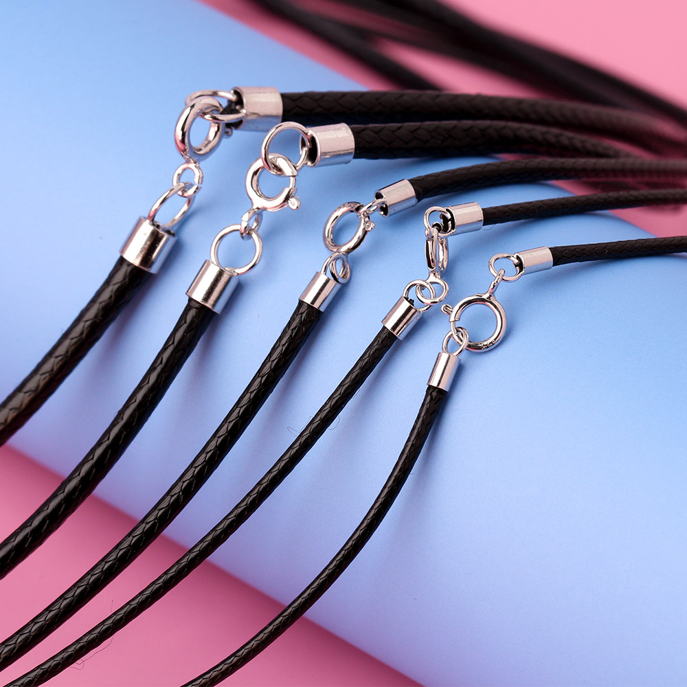 925シルバー製ブラック編み込みレザーネックレスコード、スプ - Jewelry Making In La のレビューと価格