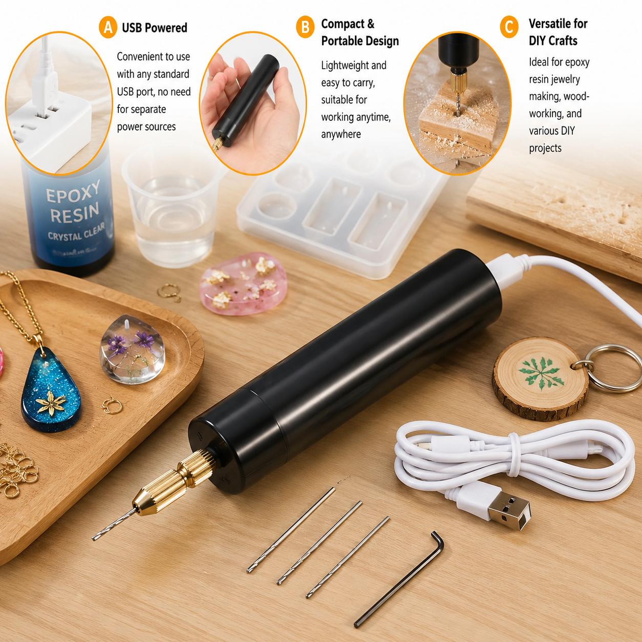 ミニ電動ドリル USB給電式 ハンドヘルド回転工具 コードレ - Jewelry Making Dc のレビューと価格