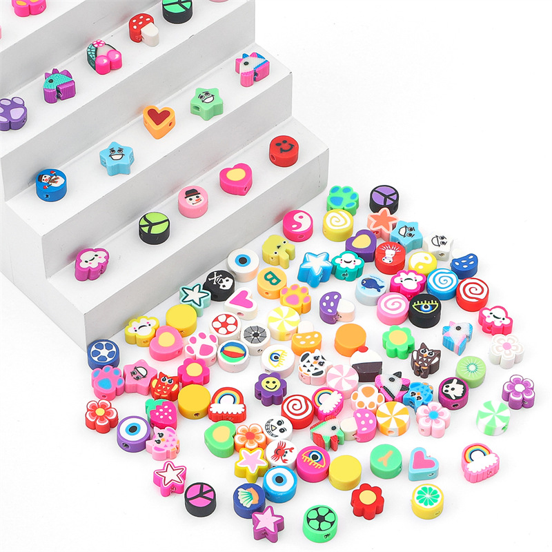 100 個ランダムスタイルポリマークレイビーズ星フルーツ花ハ - Jewelry Making In Clay のレビューと価格